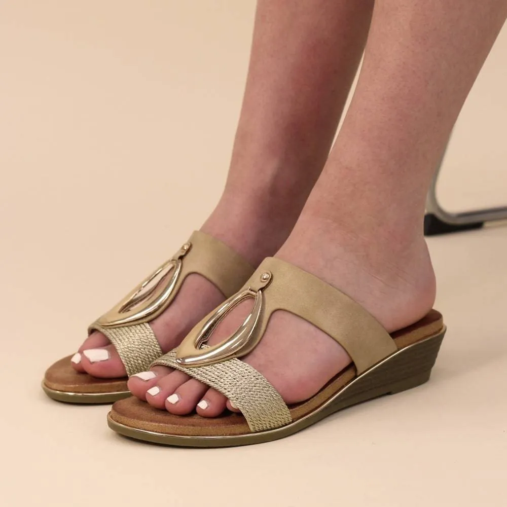 Lunar JLH434 Porto Ladies Beige Slip On Sandals