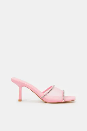 Women Pink Mesh Mule